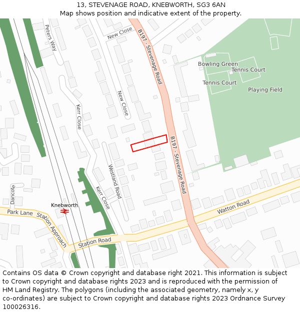 13, STEVENAGE ROAD, KNEBWORTH, SG3 6AN: Location map and indicative extent of plot