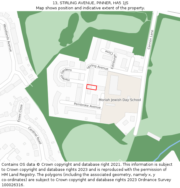 13, STIRLING AVENUE, PINNER, HA5 1JS: Location map and indicative extent of plot