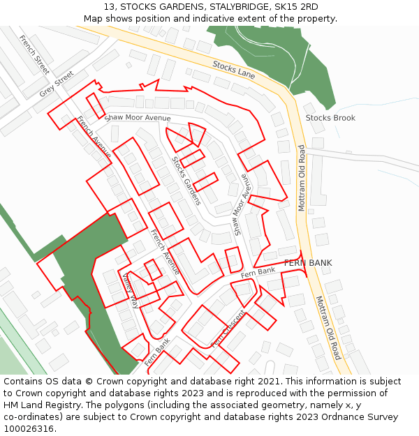 13, STOCKS GARDENS, STALYBRIDGE, SK15 2RD: Location map and indicative extent of plot