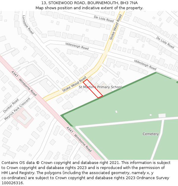 13, STOKEWOOD ROAD, BOURNEMOUTH, BH3 7NA: Location map and indicative extent of plot