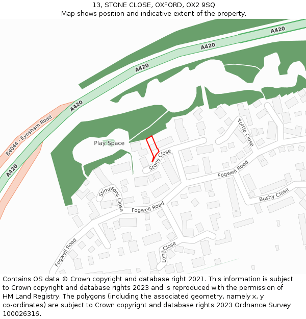 13, STONE CLOSE, OXFORD, OX2 9SQ: Location map and indicative extent of plot