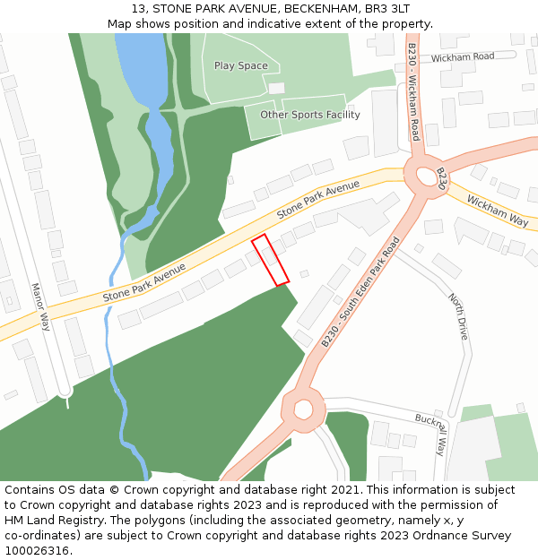13, STONE PARK AVENUE, BECKENHAM, BR3 3LT: Location map and indicative extent of plot