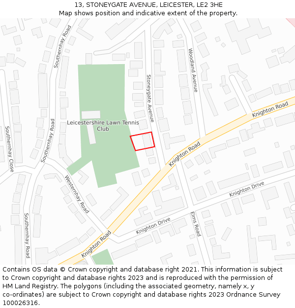 13, STONEYGATE AVENUE, LEICESTER, LE2 3HE: Location map and indicative extent of plot