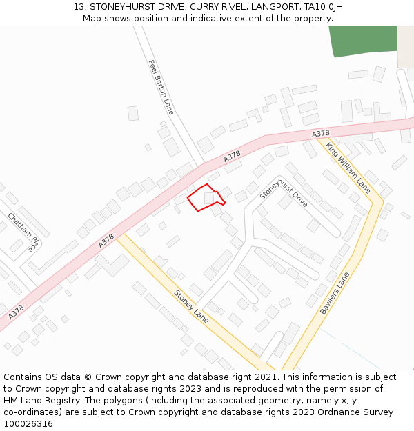 13, STONEYHURST DRIVE, CURRY RIVEL, LANGPORT, TA10 0JH: Location map and indicative extent of plot