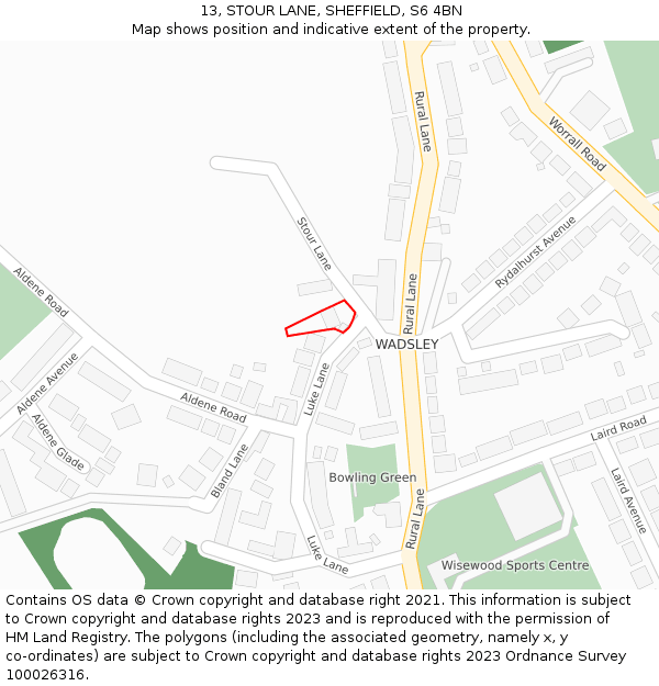 13, STOUR LANE, SHEFFIELD, S6 4BN: Location map and indicative extent of plot