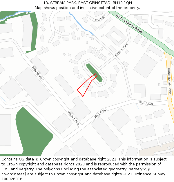 13, STREAM PARK, EAST GRINSTEAD, RH19 1QN: Location map and indicative extent of plot