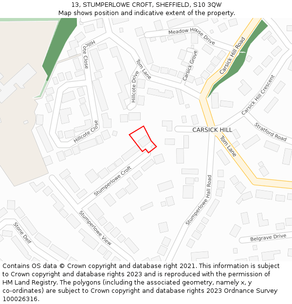 13, STUMPERLOWE CROFT, SHEFFIELD, S10 3QW: Location map and indicative extent of plot