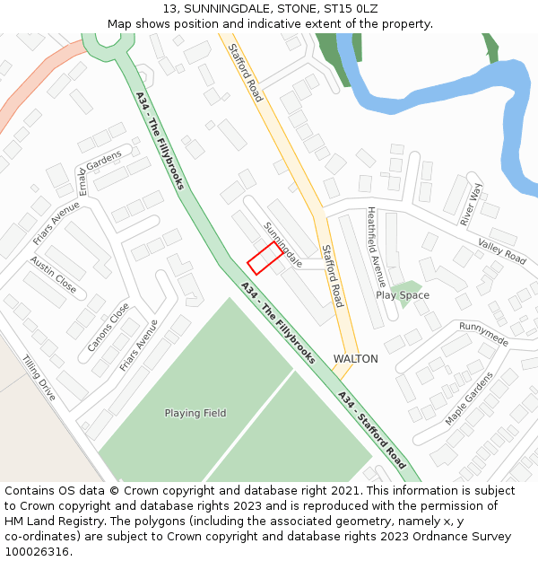 13, SUNNINGDALE, STONE, ST15 0LZ: Location map and indicative extent of plot