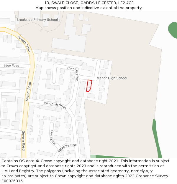13, SWALE CLOSE, OADBY, LEICESTER, LE2 4GF: Location map and indicative extent of plot