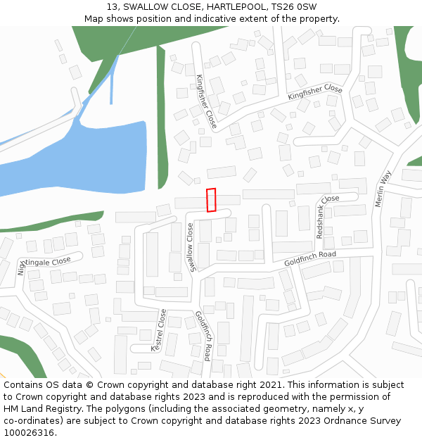 13, SWALLOW CLOSE, HARTLEPOOL, TS26 0SW: Location map and indicative extent of plot