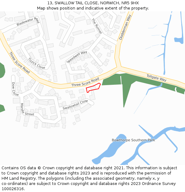 13, SWALLOW TAIL CLOSE, NORWICH, NR5 9HX: Location map and indicative extent of plot