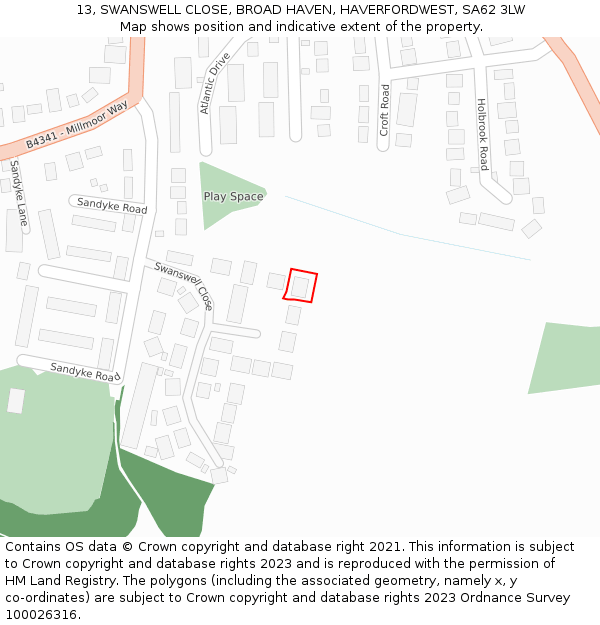 13, SWANSWELL CLOSE, BROAD HAVEN, HAVERFORDWEST, SA62 3LW: Location map and indicative extent of plot