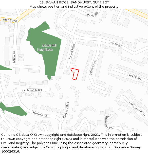 13, SYLVAN RIDGE, SANDHURST, GU47 8QT: Location map and indicative extent of plot