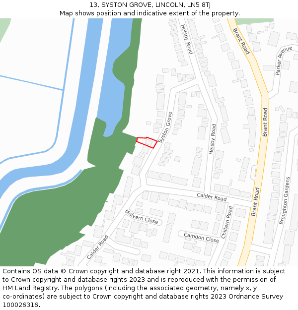 13, SYSTON GROVE, LINCOLN, LN5 8TJ: Location map and indicative extent of plot