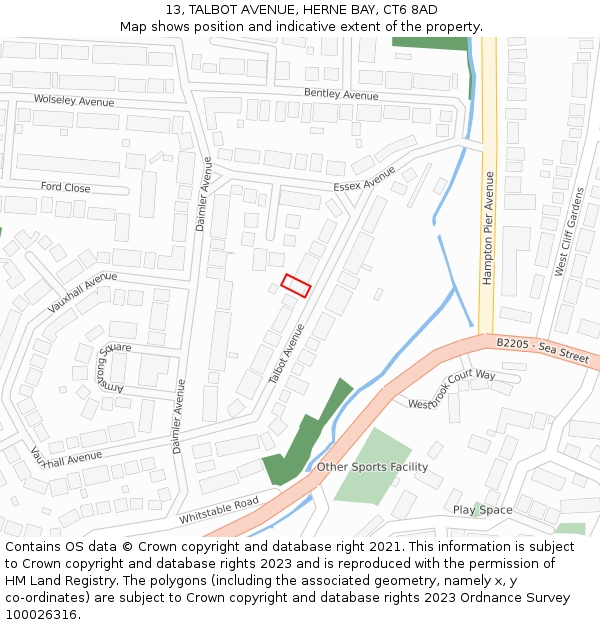 13, TALBOT AVENUE, HERNE BAY, CT6 8AD: Location map and indicative extent of plot