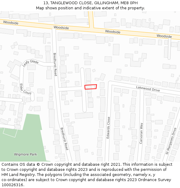 13, TANGLEWOOD CLOSE, GILLINGHAM, ME8 0PH: Location map and indicative extent of plot