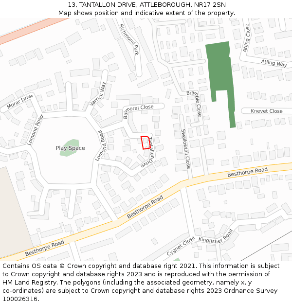 13, TANTALLON DRIVE, ATTLEBOROUGH, NR17 2SN: Location map and indicative extent of plot