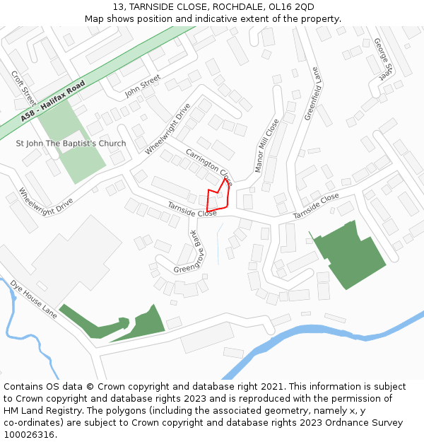 13, TARNSIDE CLOSE, ROCHDALE, OL16 2QD: Location map and indicative extent of plot