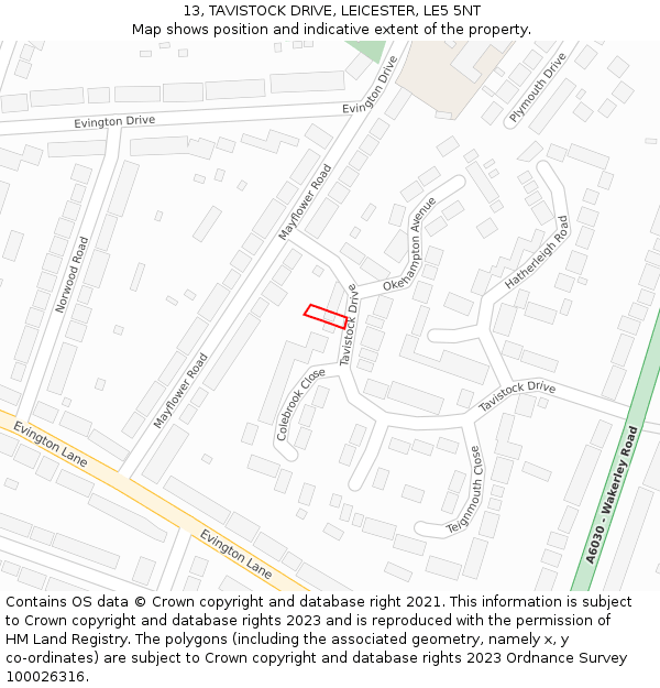 13, TAVISTOCK DRIVE, LEICESTER, LE5 5NT: Location map and indicative extent of plot