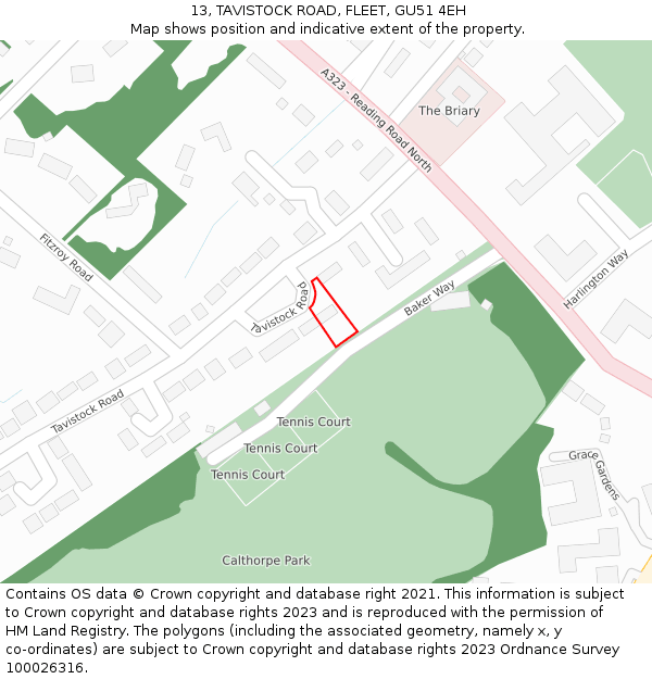 13, TAVISTOCK ROAD, FLEET, GU51 4EH: Location map and indicative extent of plot