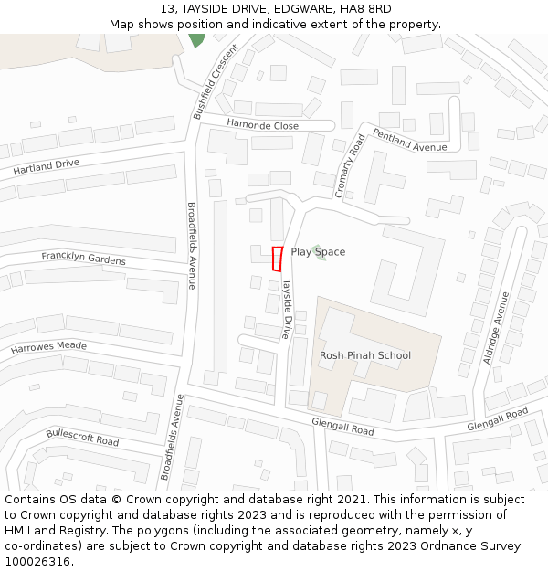 13, TAYSIDE DRIVE, EDGWARE, HA8 8RD: Location map and indicative extent of plot