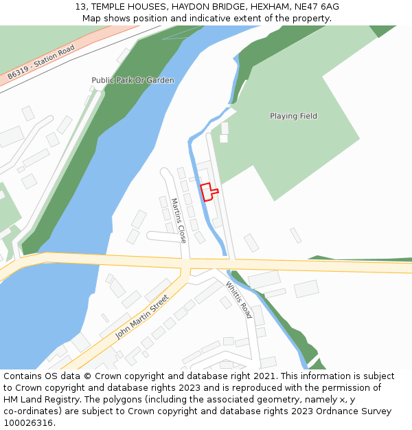13, TEMPLE HOUSES, HAYDON BRIDGE, HEXHAM, NE47 6AG: Location map and indicative extent of plot