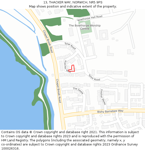 13, THACKER WAY, NORWICH, NR5 9PS: Location map and indicative extent of plot