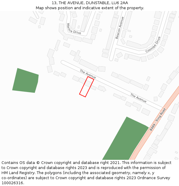 13, THE AVENUE, DUNSTABLE, LU6 2AA: Location map and indicative extent of plot