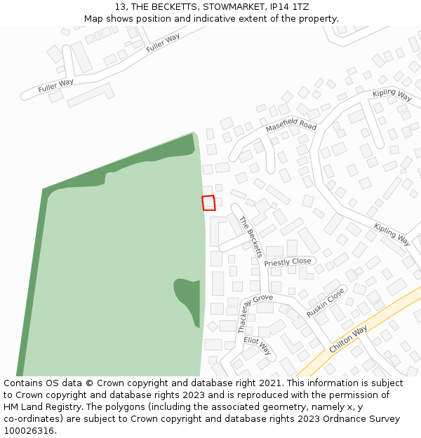 13, THE BECKETTS, STOWMARKET, IP14 1TZ: Location map and indicative extent of plot