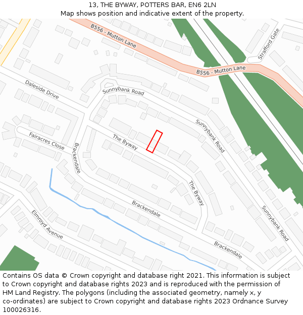 13, THE BYWAY, POTTERS BAR, EN6 2LN: Location map and indicative extent of plot