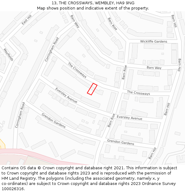 13, THE CROSSWAYS, WEMBLEY, HA9 9NG: Location map and indicative extent of plot