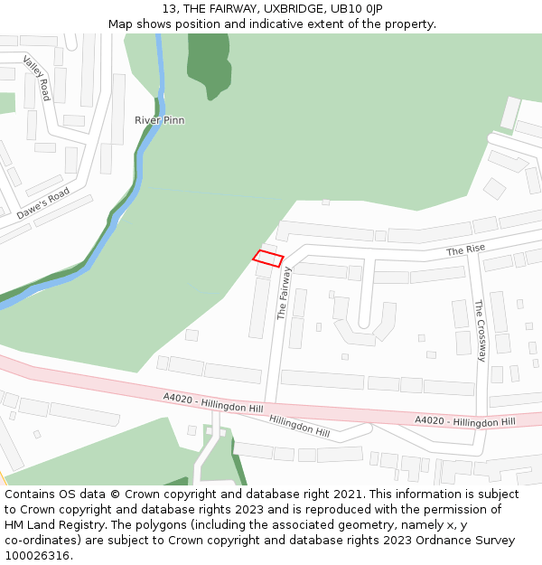13, THE FAIRWAY, UXBRIDGE, UB10 0JP: Location map and indicative extent of plot