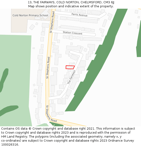 13, THE FAIRWAYS, COLD NORTON, CHELMSFORD, CM3 6JJ: Location map and indicative extent of plot