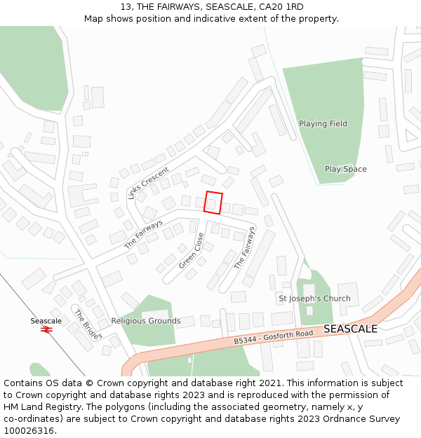 13, THE FAIRWAYS, SEASCALE, CA20 1RD: Location map and indicative extent of plot