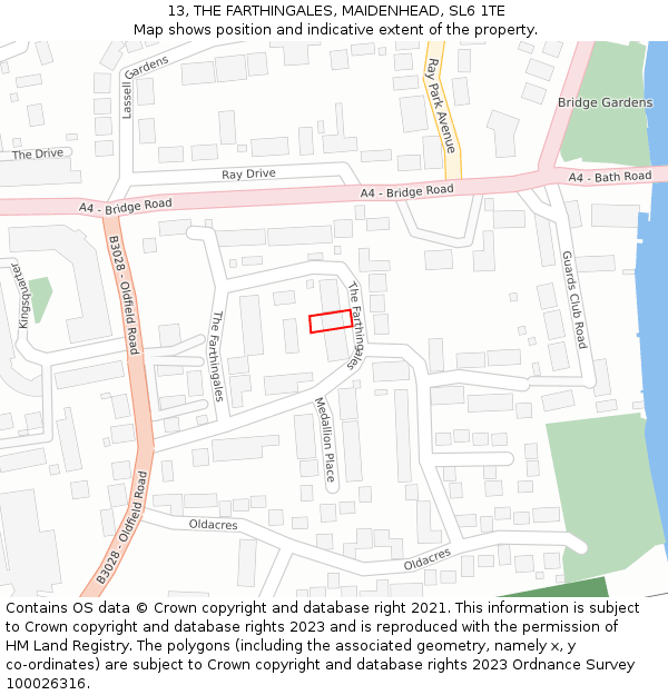 13, THE FARTHINGALES, MAIDENHEAD, SL6 1TE: Location map and indicative extent of plot