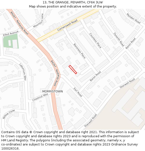 13, THE GRANGE, PENARTH, CF64 3UW: Location map and indicative extent of plot