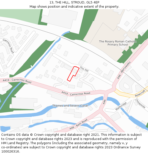 13, THE HILL, STROUD, GL5 4EP: Location map and indicative extent of plot