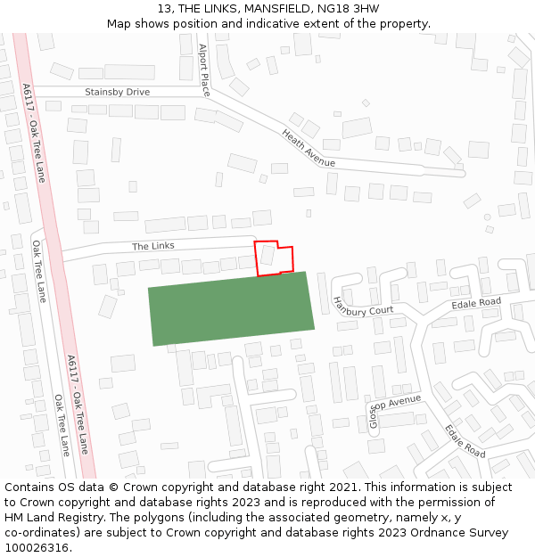 13, THE LINKS, MANSFIELD, NG18 3HW: Location map and indicative extent of plot