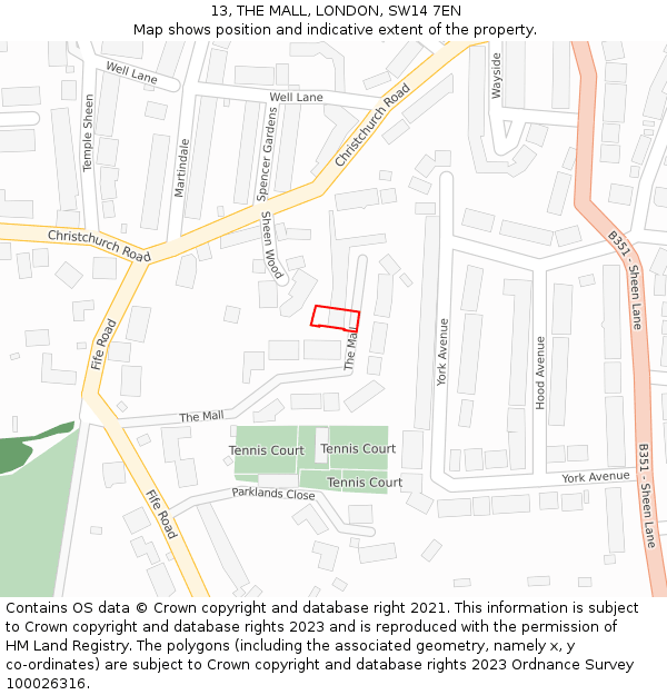 13, THE MALL, LONDON, SW14 7EN: Location map and indicative extent of plot
