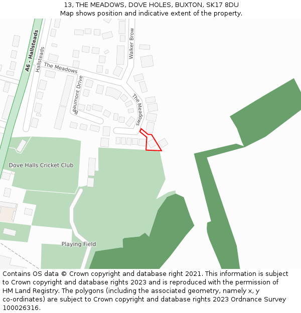 13, THE MEADOWS, DOVE HOLES, BUXTON, SK17 8DU: Location map and indicative extent of plot