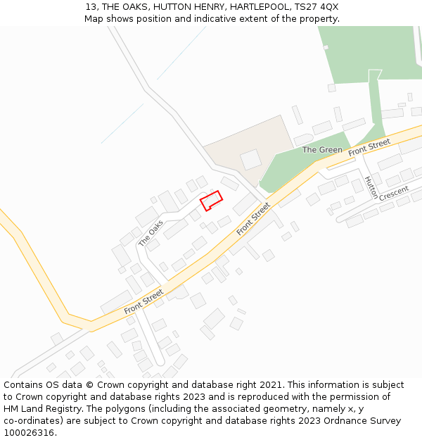 13, THE OAKS, HUTTON HENRY, HARTLEPOOL, TS27 4QX: Location map and indicative extent of plot