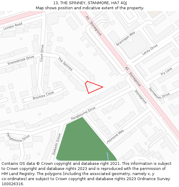 13, THE SPINNEY, STANMORE, HA7 4QJ: Location map and indicative extent of plot