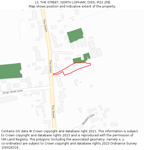 13, THE STREET, NORTH LOPHAM, DISS, IP22 2NE: Location map and indicative extent of plot