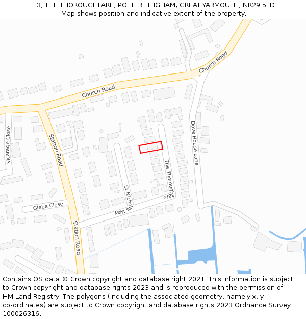 13, THE THOROUGHFARE, POTTER HEIGHAM, GREAT YARMOUTH, NR29 5LD: Location map and indicative extent of plot