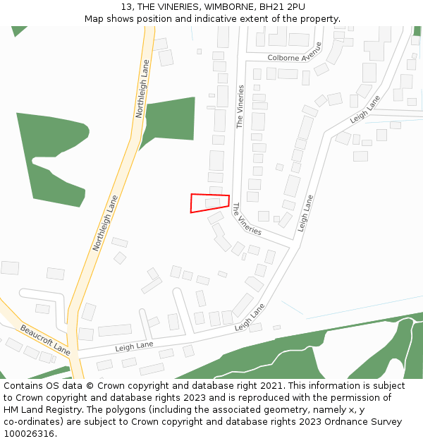 13, THE VINERIES, WIMBORNE, BH21 2PU: Location map and indicative extent of plot