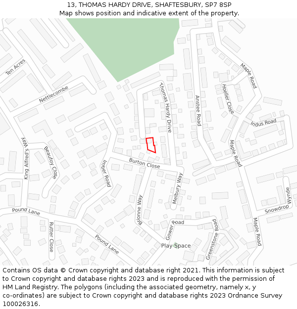 13, THOMAS HARDY DRIVE, SHAFTESBURY, SP7 8SP: Location map and indicative extent of plot