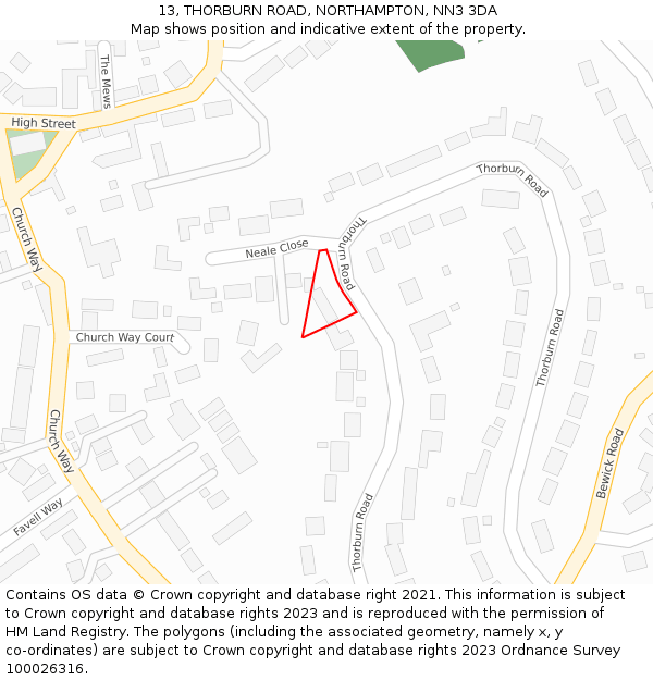 13, THORBURN ROAD, NORTHAMPTON, NN3 3DA: Location map and indicative extent of plot