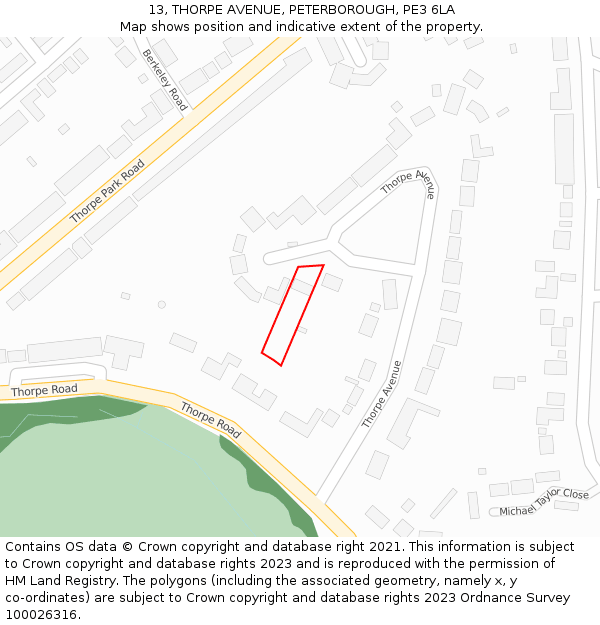 13, THORPE AVENUE, PETERBOROUGH, PE3 6LA: Location map and indicative extent of plot