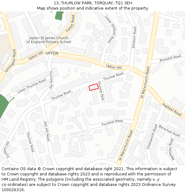 13, THURLOW PARK, TORQUAY, TQ1 3EH: Location map and indicative extent of plot