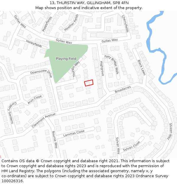 13, THURSTIN WAY, GILLINGHAM, SP8 4FN: Location map and indicative extent of plot